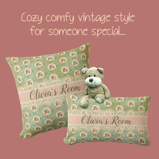 Vintage Personalisierte Rose Doily Green Damask Kissen