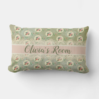 Vintage Personalisierte Rose Doily Green Damask Lendenkissen