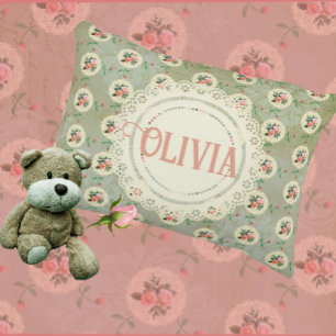 Vintage personalisierte Rosen-Doily Grün Damast Dekokissen