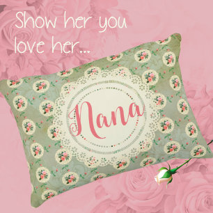 Vintage personalisierte Rosen-Doily grüner Damast  Dekokissen