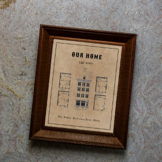 Vintage personalisierter Hausplan Blueprint-Kunst Poster