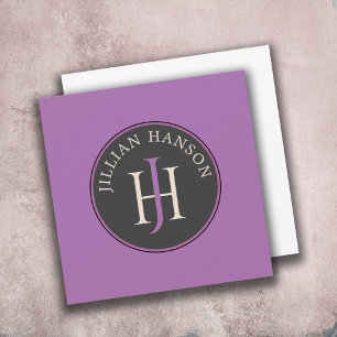 Vintage-Personenmonogramm-Name-Logo Blasslila Mitteilungskarte