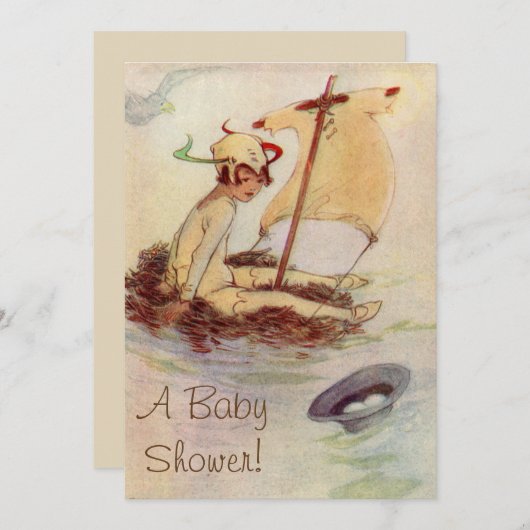 Vintage Peter Pan Kinderdusche Einladung (Vorne/Hinten)