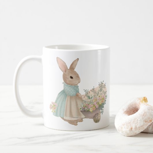 vintage peter rabbit with flowers Coffee Mug Kaffeetasse (Mit Donut)