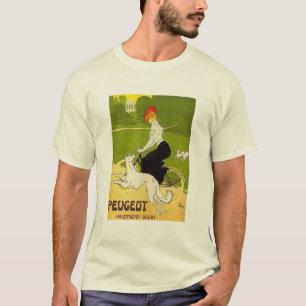 Vintage Peugeot Frau fährt Fahrrad mit rennendem H T-Shirt