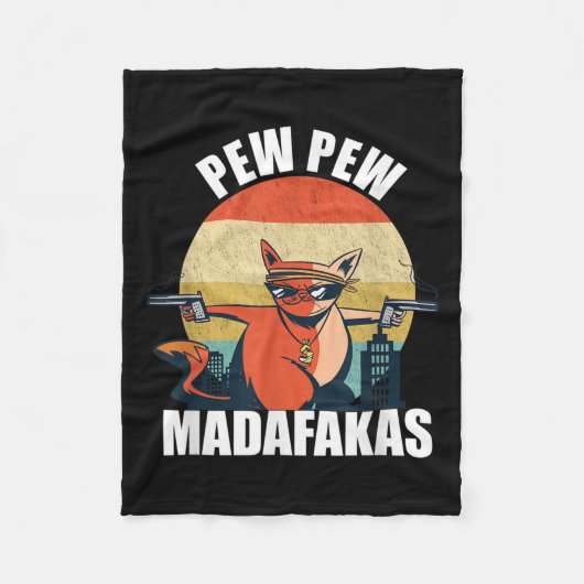 Vintage Pew Pew Madafakas - Verrückte Katzenliebha Fleecedecke (Vorderseite)