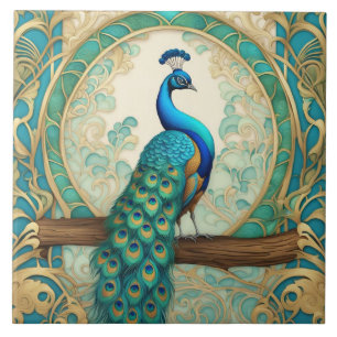Vintage Pfau Art Nouveau Art Deco Fliese