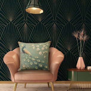 Vintage Pfau & Art Nouveau Blumenmuster Kissen