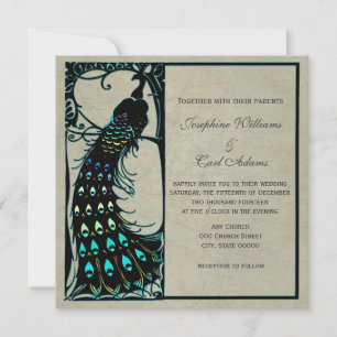 Vintage-Pfau-Art-Nouveau-Hochzeitskarten Einladung