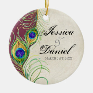Vintage Pfau & Ätzungen Weihnachtsbaumanhänger Keramikornament