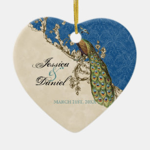 Vintage Pfau & Ätzungen Weihnachtsbaumschmuck Keramikornament
