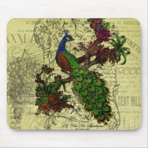Vintage Pfau auf Ast Bekleidung und Geschenke Mousepad