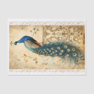 Vintage Pfau auf damastartigem Ornament-Hintergrun Seidenpapier