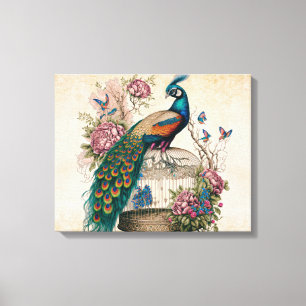 Vintage Pfau auf Vogelkäfig viktorianisch Leinwanddruck
