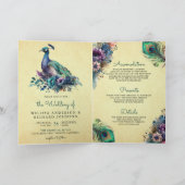 Vintage-Pfau-Blumenfeder-QR-Code-Hochzeit Einladung (Innenseite)