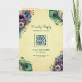 Vintage-Pfau-Blumenfeder-QR-Code-Hochzeit Einladung (Rückseite)