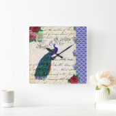 Vintage Pfau-Collagenuhr Quadratische Wanduhr (Zuhause)
