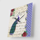 Vintage Pfau-Collagenuhr Quadratische Wanduhr (Winkel)