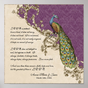Vintage Pfau & Etchings - Personalisierte Hochzeit Poster