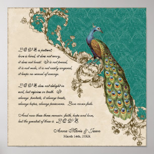 Vintage Pfau & Etchings - Personalisierte Hochzeit Poster