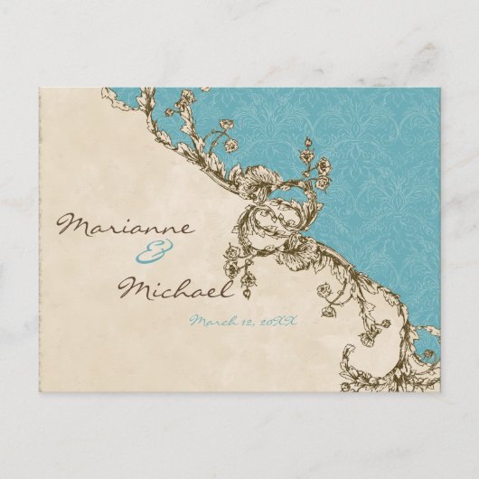 Vintage Pfau & Etchings Save the Date Postkarte (Vorderseite)