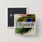 Vintage Pfau-Feder Button (Vorne & Hinten)