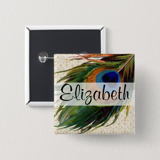 Vintage Pfau-Feder Button (Vorne & Hinten)