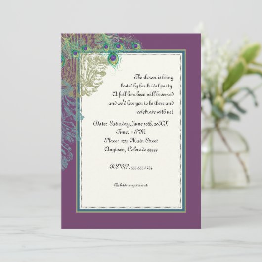 Vintage Pfau, Federn in Etchings - Einladung (Stehend Vorderseite)