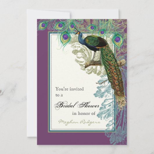 Vintage Pfau, Federn in Etchings - Einladung (Rückseite)