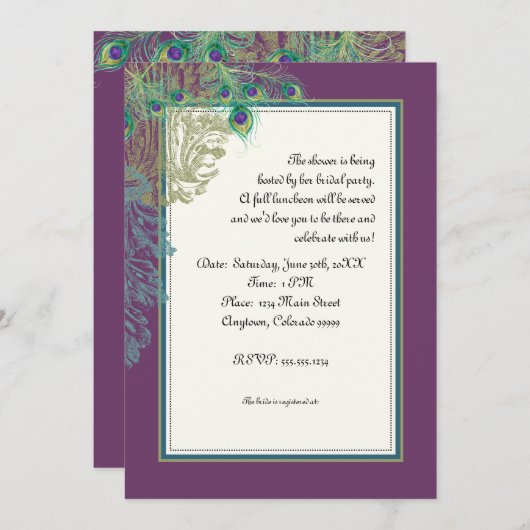 Vintage Pfau, Federn in Etchings - Einladung (Vorne/Hinten)