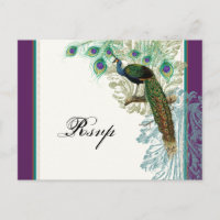 Vintage Pfau, Federn - RSVP Antwort Postkarte