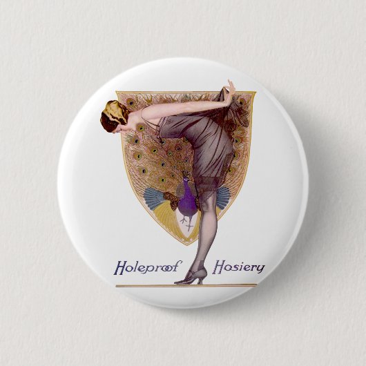 Vintage Pfau Frau Flapper Hübsch Button (Vorderseite)