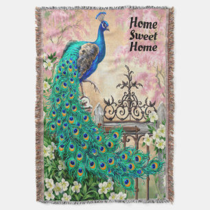 Vintage Pfau Heim Süßes Heim Wurfdecke Decke