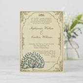 Vintage Pfau-Hochzeits-Einladung Einladung (Stehend Vorderseite)