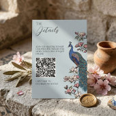 Vintage-Pfau-Hochzeitsdetails QR-Code Begleitkarte
