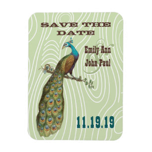 Vintage Pfau Holzoptik Save-the-Date Magnet