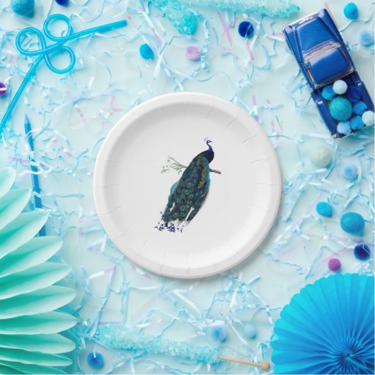 Vintage Pfau-Illustration Pappteller (Party)