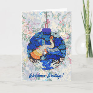Vintage Pfau im Stil eines blauen Weihnachtsfestes Karte