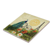 Vintage Pfau-Kunst mit Eiffel-Turm Fliese (Seite)