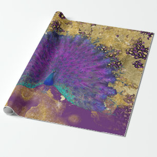Vintage Pfau Leopard Lila und Gold Decoupage Geschenkpapier
