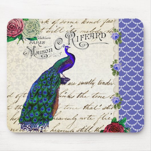 Vintage Pfau-Lied-Collage Mousepad (Vorne)