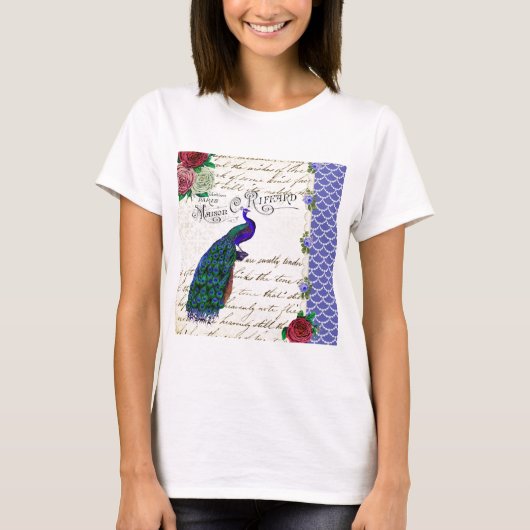 Vintage Pfau-Lied-Collage T-Shirt (Vorderseite)
