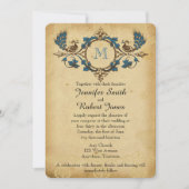 Vintage Pfau-Monogramm-Hochzeits-Einladung Einladung (Vorderseite)