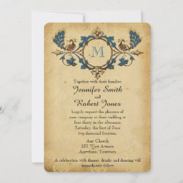 Vintage Pfau-Monogramm-Hochzeits-Einladung Einladung