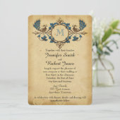 Vintage Pfau-Monogramm-Hochzeits-Einladung Einladung (Stehend Vorderseite)