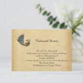 Vintage Pfau-Monogramm-Hochzeits-Probe Einladung (Stehend Vorderseite)