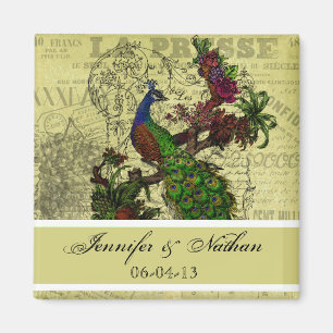 Vintage Pfau-Namen und Datum Magnet