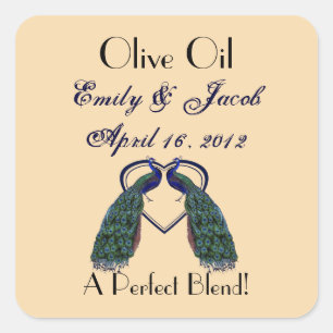 Vintage Pfau Olivenöl Favor Tags Quadratischer Aufkleber