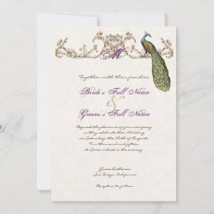 Vintage Pfau & Radierung Hochzeitseinladung Weiß Einladung