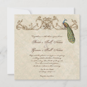 Vintage Pfau & Radierungen Hindu-Hochzeitseinladun Einladung
